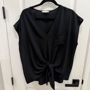 Black V-Neck Front-Tie Blouse